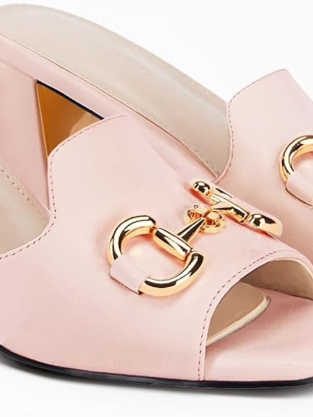Women's Light Pink Mule Single Band Comfort Slip-on Shoe Metal Chain Chunky Heel